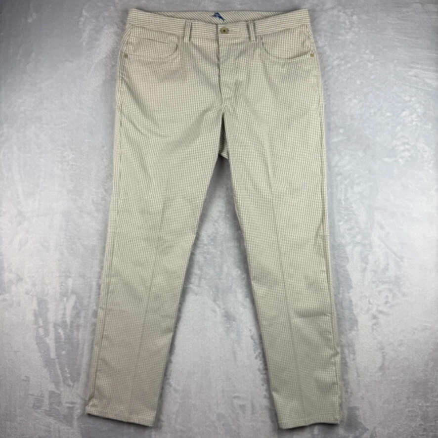 Tommy Bahama Pants Mens 35x32 Performance 5 Pocket Tech Plaid Golf Beige