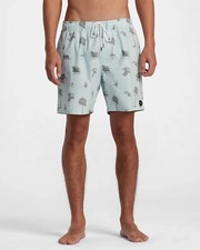 New Men  s RVCA Barnes Stretch Boardshorts Swim Shorts Large L Mint Blue