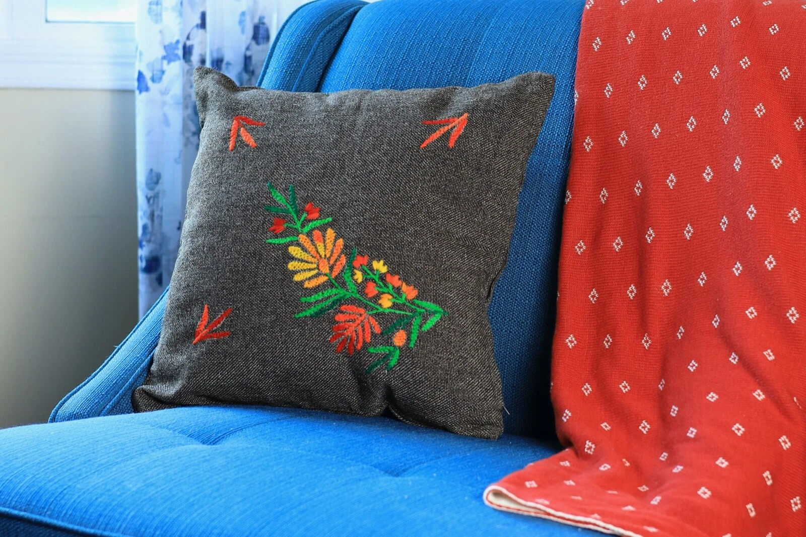 Embroidered throw pillow covers 16x16
