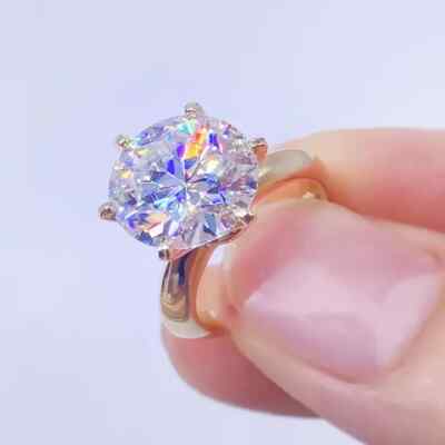 4.15 Ct Round Cut Moissanite Solitaire Engagement Ring 14K Yellow Gold Plated