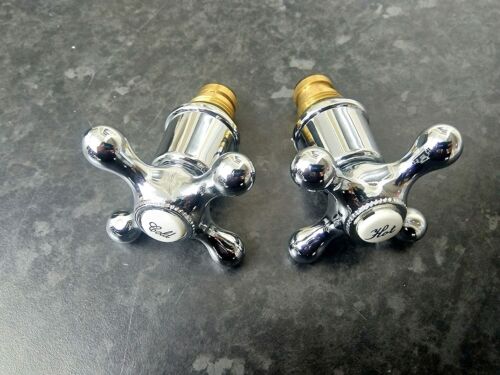 REPLACEMENT HOT & COLD VICTORIAN STYLE TAP TOP HEAD COVERS CHROME PLATED  - Afbeelding 1 van 9