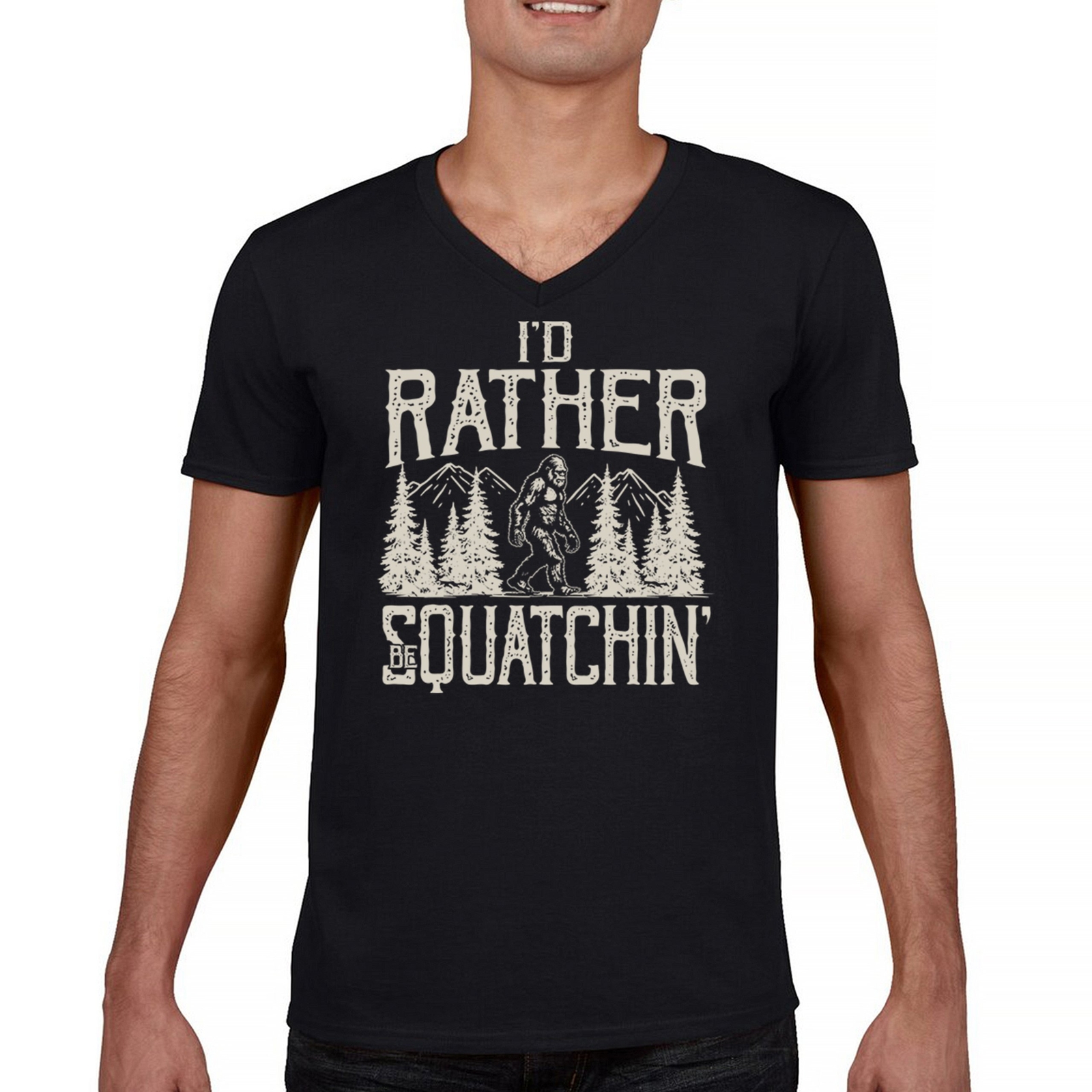 ALTRA T shirt scollo a V I'd Rather Be Squatchin maglietta divertente Bigfoot Sasquatch escursionismo Yeti