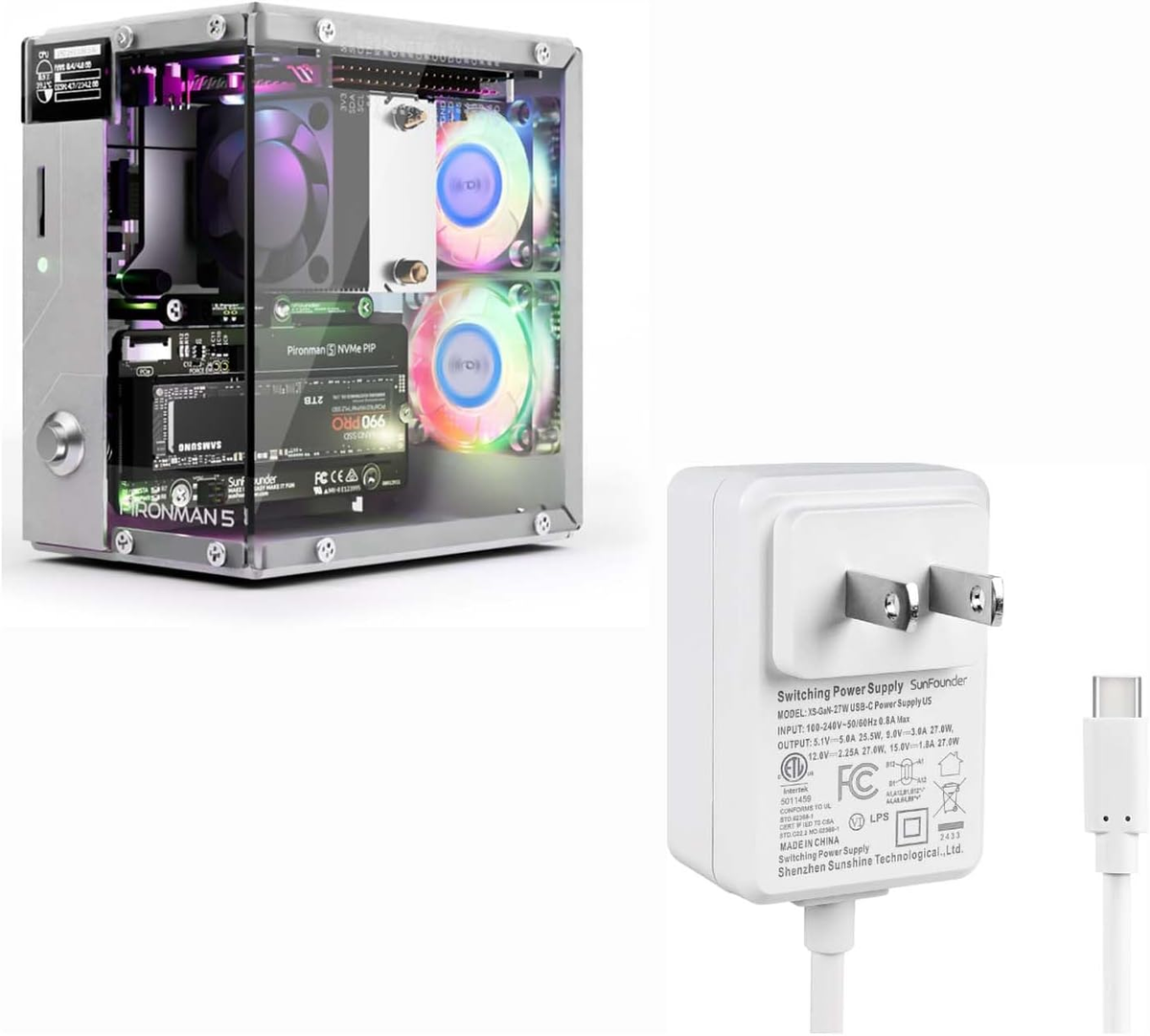Pironman Mini PC Case for Raspberry Pi 5 with 5 NVMe SSD and 27W