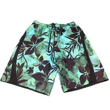 Burnside Men's Black Green Floral Print Board Shorts Swim Shorts Size L EUC