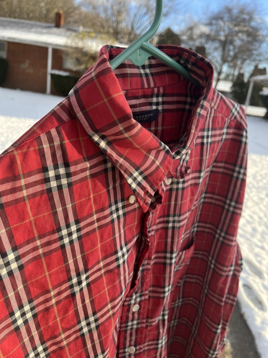 red burberry dress shirt Burberry London Mens Nova Check Red Plaid Shirt Long Sleeve Large L