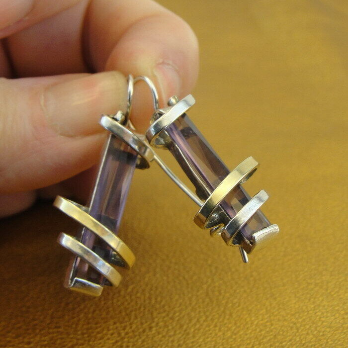 Hadar Designers Gift Handmade 9k Yellow Gold 925 Silver Amethyst CZ Earrings (MS Nowa praca, wybuchowe kupowanie