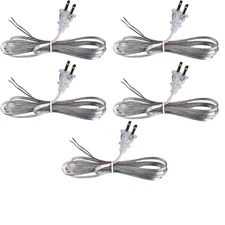 Silver Lamp Cord, 12 Foot Long Replacement Repair Part, 18/2 SPT-1 Wire - 5 Pack