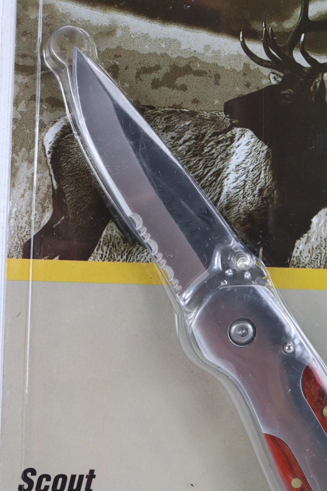 Cuchillo Plegable Trekker Scout 420 Mango Superpuesto Madera Inoxidable Hoja 3.5" Nuevo Foto 3 de 4