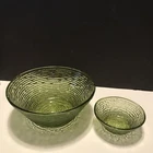 Vintage Anchor Hocking Soreno Glass Avocado Green Large Chip And Dip Bowls 8.25”