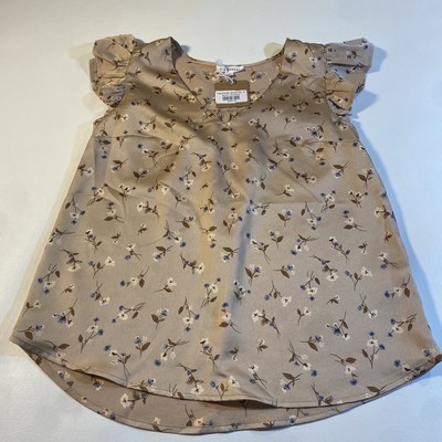 NWT Blu Pepper Size S Tan Satin Ruffle Sleeve Floral Print Boho Blouse