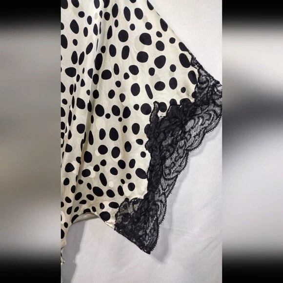 Bata de seda vintage Natori con estampado animal para mujer P marfil negro retro años 90 Y2K sin cordones Foto 3 de 4