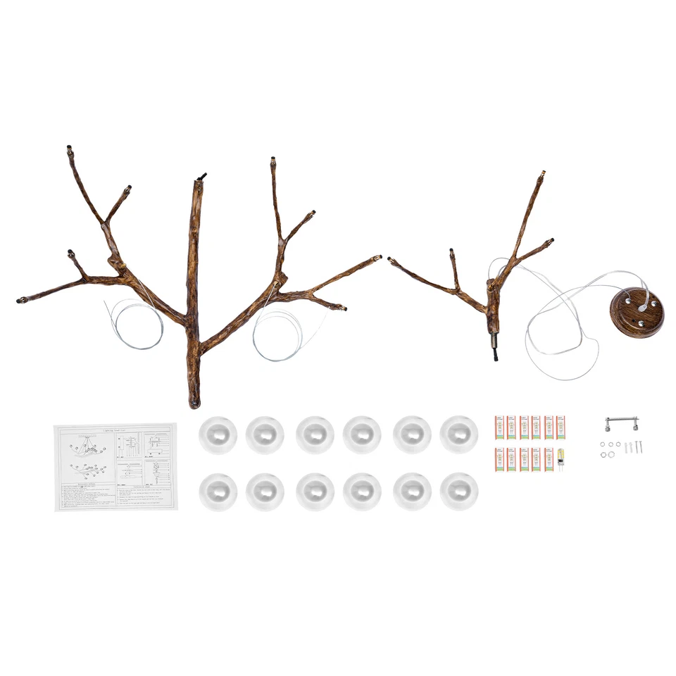 36W Glass Bubble LED Chandelier Pendant Ceiling Light Wood Branch Hanging Lamp - Image 3 of 4