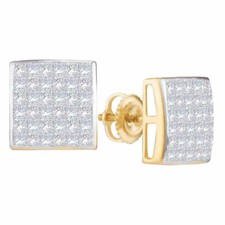 14k Yellow Gold Womens Princess Diamond Square Cluster Stud Earrings 1-1/12 Cttw