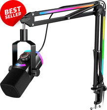 Gaming Microphone Kit, XLR/USB Dynamic PC Microphone with Boom Arm for Podcast R