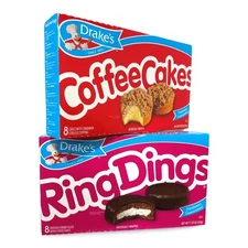 Drake's Coffee Cakes & Ring Dings Combo Pack   8 Count Box | Pack of 2 (16 Total