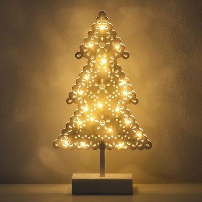Lewondr Decorative Table Lamp, Christmas Tree Night Lamp Winding Cotton Threa...