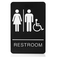 Unisex Braille Restroom Signs with 3M Tape - 9"x6" Bathroom Wall Decor