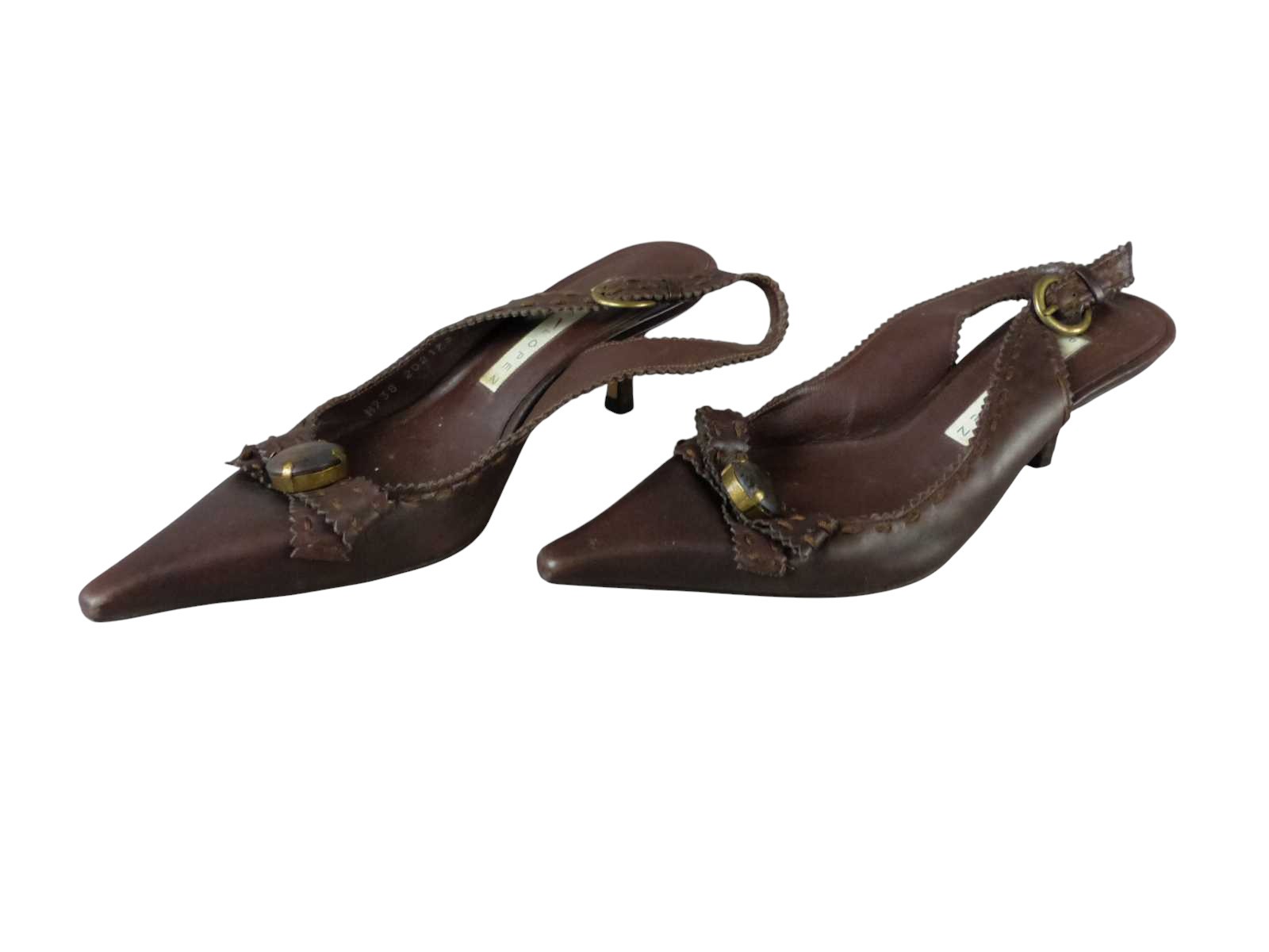 Pura Lopez Damen Schuhe Pumps Gr. 36 braun Leder spitz Slingback (21456)