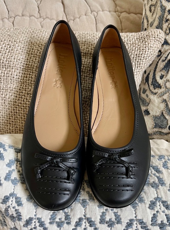 Hotter Emmy Black Leather Comfort Ballet Flats Shoes Sz 10 New ?