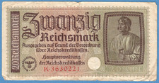1940-45 GERMANY OCCUPIED TERRITORIES 20 RM EAGLE W/H SWASTIKA 4670