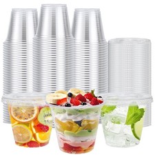 100 Pack 9 oz Clear Plastic Dessert Cups with Flat Lids Disposable