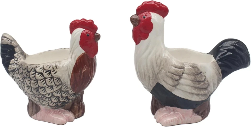 LEONARDO COLLECTION COCKEREL AND HEN NOVELTY SET OF TWO EGG CUPS NEW IN GIFT BOX L&P