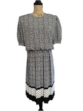 Vintage 80s Carriage Court Dress Black White Cottagecore Prairie Retro Sz 12