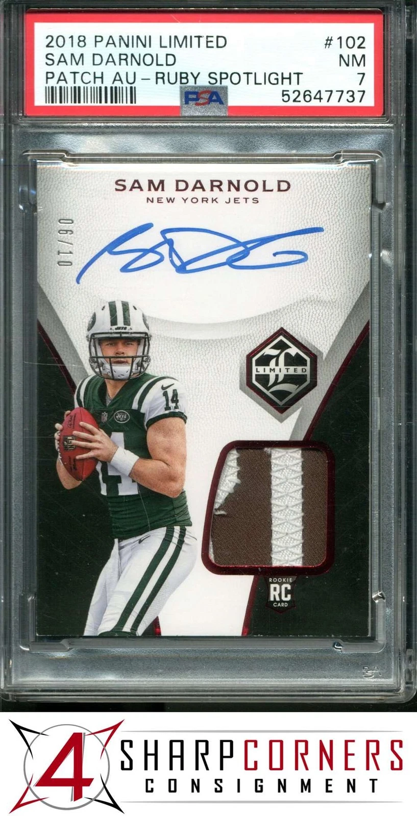 Sam Darnold Panini Limited #102 Patch Autograph-Ruby Spotlight