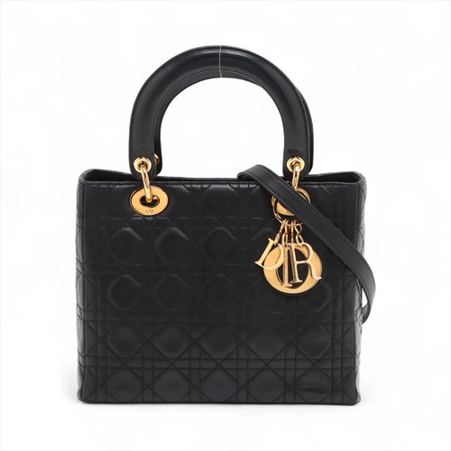 Christian Dior Lady Dior Cannage Leather 2 Way Handbag Black
