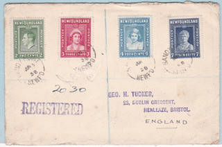 Canada Newfoundland 1938 Set of 4 to 7c SG 268 271 Registered Cover to England