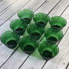 Vintage 40-60s Anchor Hocking Set of 9 Forest Green Sandwich Glass Custard Cup.