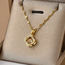 Womens Necklace Clover Pendant 18K Gold Plated Stainless Steel Jewelry Gift New
