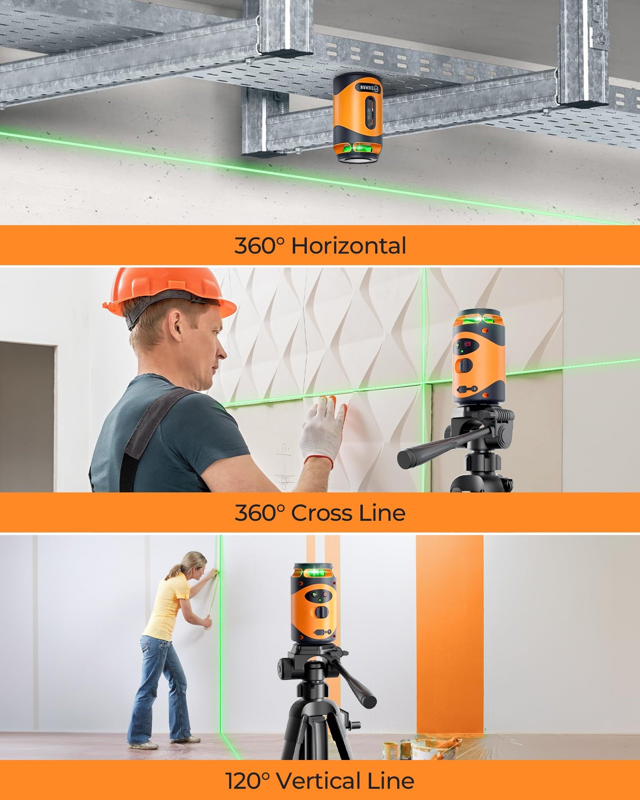 360° Laser Level with Tripod, Green Leveling Cross Line Laser, 100Ft Laser To...