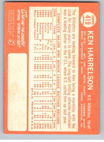 Tarjetas de béisbol Topps 1964 completa tu conjunto que elijas #371 - 446 - Imagen 99 de 151