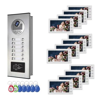 12unit 7inch wired video doorbell set,suitable for indoor and outdoor video