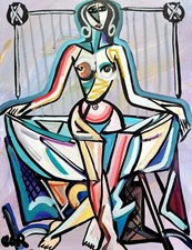 CORBELLIC BATHTUB WOMAN 16X20 LARGE GALLERY CUBIST COLLECTIBLE DESIGNER HOME