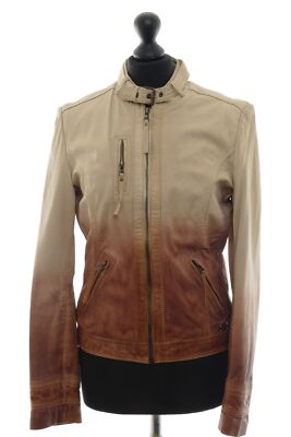 McGregor Damen Lederjacke Jacke 38 beige rot Farbverlauf kurz Biker 100% Leder