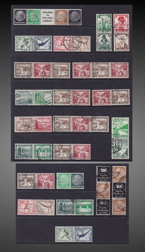 1932-1938 GERMANY SMALL LOT USED SE TENANTS HINDENBURG OLYMPICS SEMI POSTAL