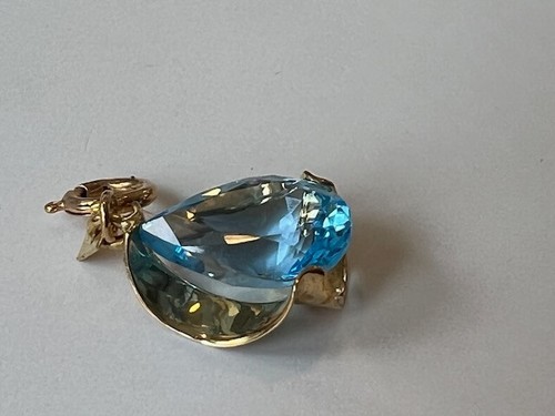 14K yg and blue stone aquamarine faceted PENDANT for necklace - Picture 7 of 7