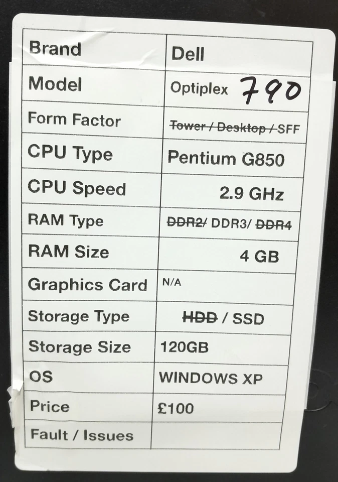 Dell OptiPlex 790 - SFF - Pentium G850 2.9GHz - 4GB Ram - 120GB SSD - Windows XP - Image 3 of 4
