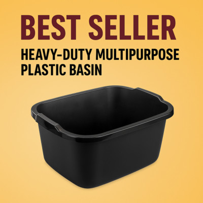 Dishpan Basin Dish Plastic Wash Food Kitchen Storage Box 18 Qt Black Tub Laundry