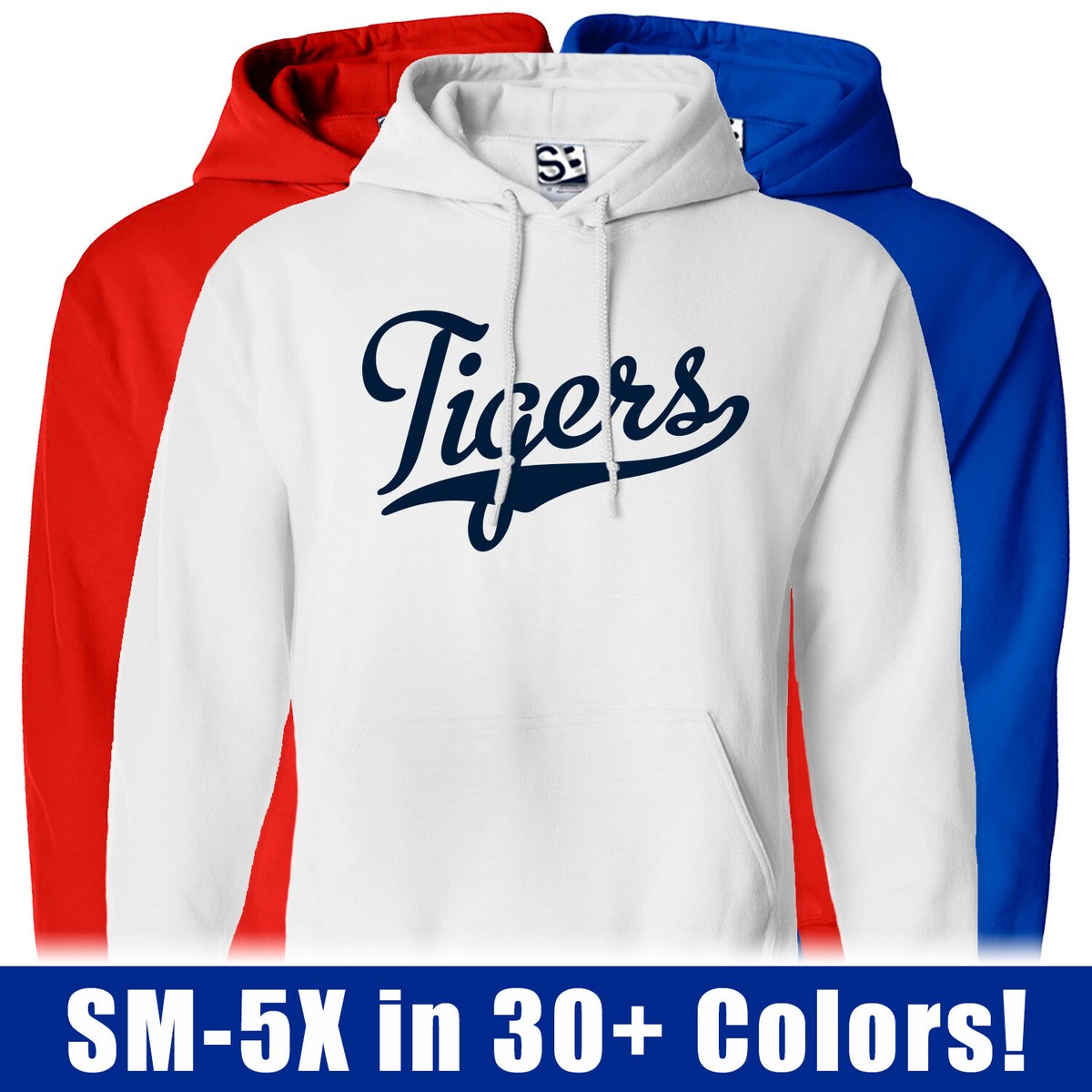 Tigers Script HOODIE High School Sports Team Spirit Jersey Hooded  Sweatshirt