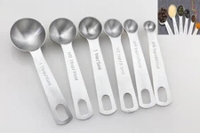 6 Set Varisized Stainless Steel Measuring Round Spoons Engraved Marking No Fade