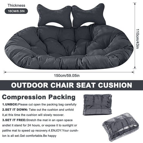 2 Persons Hammock Swing Chair Cushion w/Headrest Detachable Hanging Chair Pads - Picture 54 of 69