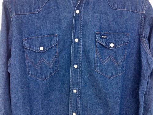 Vtg Wrangler Denim Western Shirt Double Breasted Pocket Pearl Snaps X-Long Tails - Picture 5 of 11