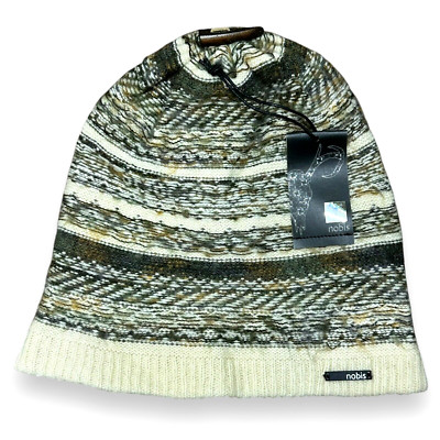 Nobis Kate Knit Cap Beanie Top Button Wool Blend Winter Hat Cream NWT One Size