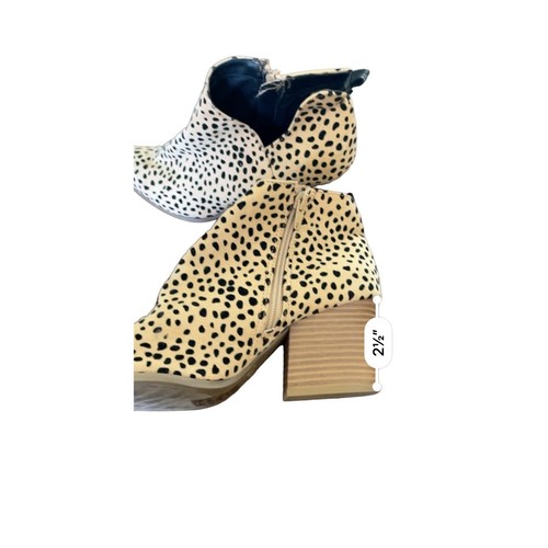 Qupid Booties Womens 7 Beige Leopard Print Cut Out Side Chunky Heel Boho Fall - Picture 13 of 13