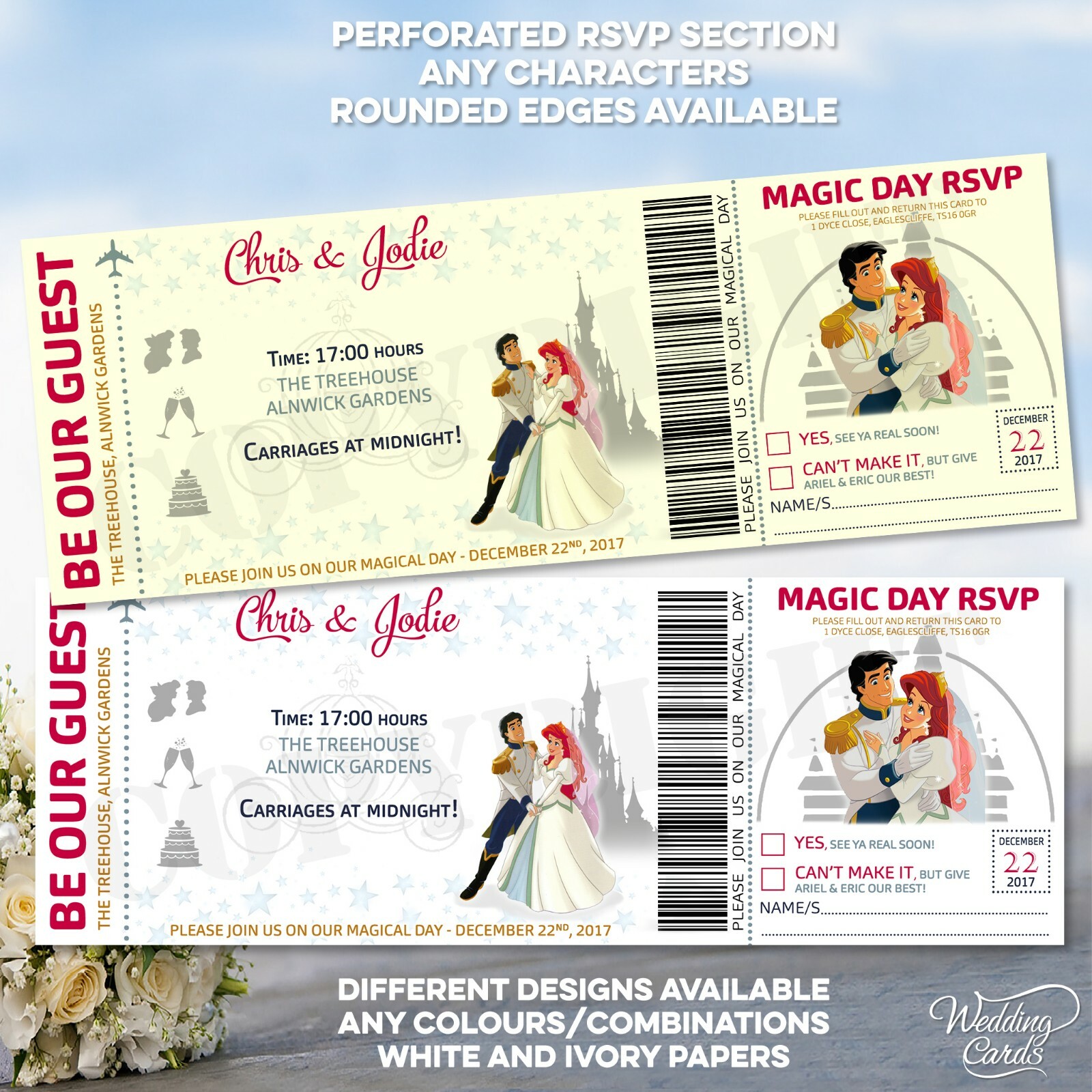 Little Mermaid Ariel Wedding Invitation Disney Save the date Invite Ticket Card