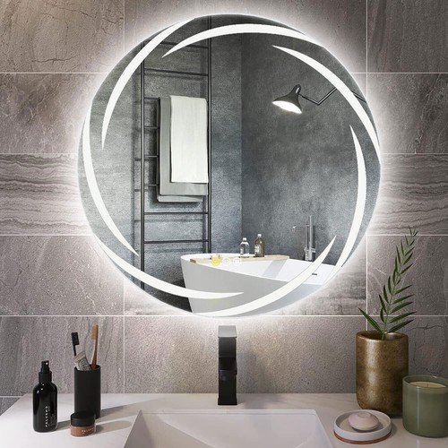 Round LED Bathroom Mirror with Backlit Anti Fog 3 Color Lighting Dimmable Touch - Picture 10 of 18