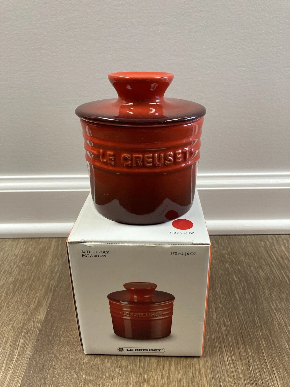 "Cerise" 6 Oz Butter Bell Crock LE CREUSET Round Signature Stoneware NWT Cherry